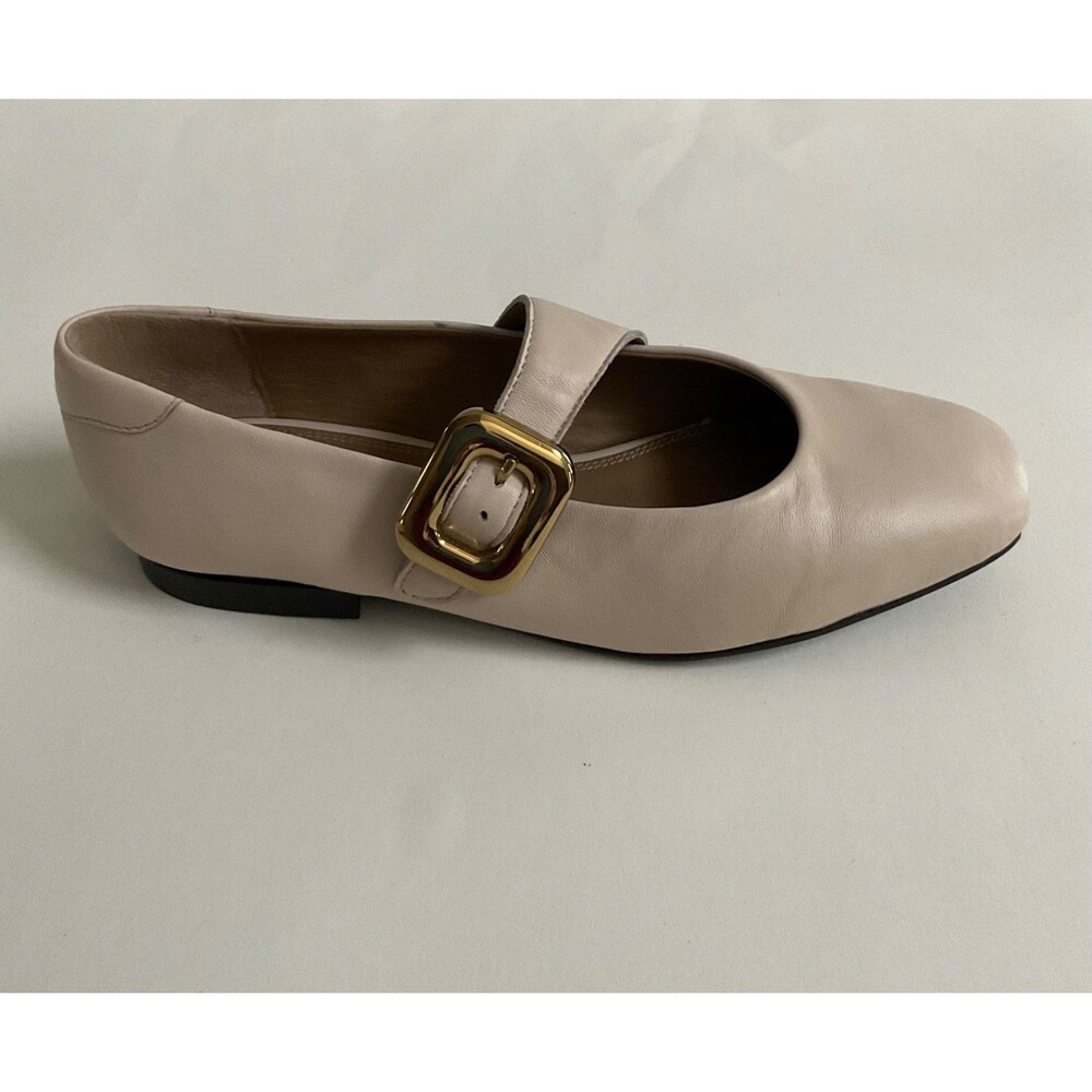 Maeve Buckle Leather Square Toe Ballet Mary Jane Flats Sz 37 Beige Minimalist - Picture 4 of 8